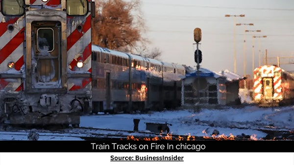 Train tracks on fire in Chicago